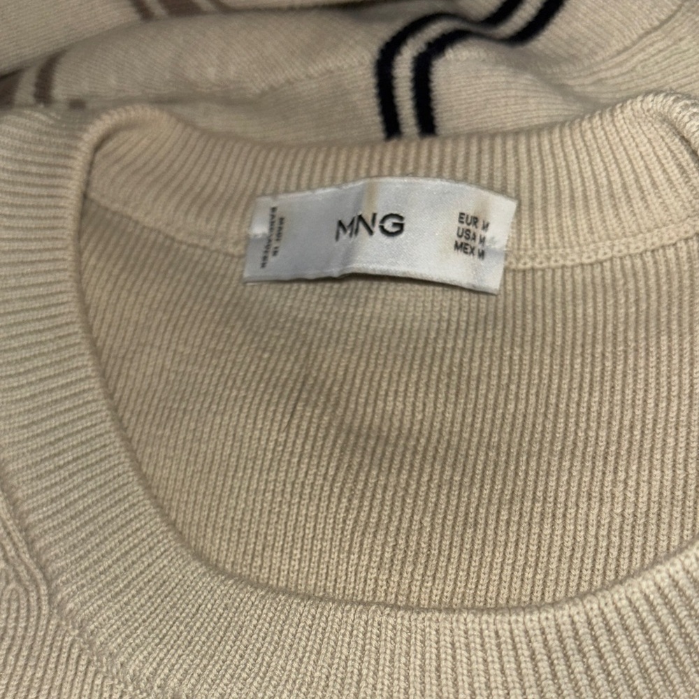Mango Men's Cream and Brown Striped Crewneck Sweater - Picture 13 of 14